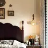 Lustre Vintage de Madeira de Nogueira com Pétalas para Sala de Jantar, Luminária Simples de Três Cabeças Estilo Longo para Balcão de Bar e Mesa de Jantar, Luminária de Corredor Estilo Lótus Retro Francês