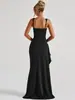 Vestido de Noche Largo Transfronterizo Europeo y Americano para Mujer Moda Verano 2025 Sexy sin Tirantes Espalda Descubierta con Abertura Alta
