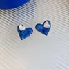 Aretes de Tachuela con Forma de Corazón y Goteo de Aceite Azules con Agujas de Plata, Nuevos Aretes Elegantes de Diseño de Nicho de Moda 2024