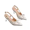 Zapatos de mujer de punta con tachuelas 2026 primavera/verano sandalias cerradas sin talón con tacones finos, zapatos de moda de tacón alto con cordones