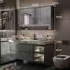 Lavatório, pia de banheiro, gabinete de espelho para banheiro, lavatório integrado em pedra sinterizada sem emendas, combinação de gabinete com lavatório para banheiro, design simples