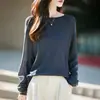 Suéter de Punto sin Costuras de una Sola Pieza para Mujer, Blusa de Manga Larga, Estilo Perezoso, Corte Holgado, Suéter Fino Base Azul Marino para Principios de Otoño