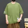 2026 Nueva Camiseta de Manga Corta para Hombre Marca de Moda Verano Holgada Manga de Cinco Puntos Tendencia de Celebridad de Internet ins Top Sencillo Estampado