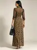 2026 Estação Independente Transfronteiriça Estilo Europeu e Americano Estampa de Leopardo Malha Costurada Moda Casual Fenda Vestido Feminino