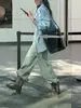 Camisa Azul para Mujer, Nuevo Estilo de Primavera, Estilo Coreano Casual de Algodón Puro Holgada Estilo Perezoso Chaqueta, Camisa de Manga Larga