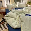 Conjunto de cama jacquard minimalista com trama colorida, quatro peças, ultrassuave, 100% algodão, lençol de cima e capa de edredom tamanho solteiro, adequado para quartos de dormitório e estudantes