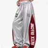 Pantalones de chándal de jazz callejero americano para hombre y mujer, pantalones holgados rectos de pierna ancha con estampado de letras, pantalones de baile hip-hop