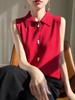 Suéter de Punto Estilo Camisa sin Mangas con Cuello Polo Diseño para Mujer Tops de Nicho Otoño e Invierno Nuevo Estilo Ropa Interior para Vestir por Capas