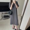 Vestido Camiseta Negro Estilo Holgazán para Mujer Verano Estilo Coreano Suelto Adelgazante Manga Corta Talla Pequeña Holgado Casual Papel Vestido Largo