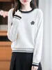 Nuevo Suéter de Punto de Manga Larga para Mujer Otoño Camiseta de Mujer Cuello Redondo Color Sólido Bloque de Color Base Floral Suéter Venta al por Mayor