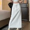 Nueva Falda Casual de Moda Holgada Adelgazante de Cintura Alta con Cordón Cintura Elástica Abertura de Longitud Media para Mujeres de Tallas Grandes Falda Recta