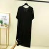 Vestido de Modal de Verano con Cuello en V para Mujer, Delgado, Tallas Grandes, Holgado, Manga Corta, Vestido de Corte A, Se Puede Usar Afuera, Vestido Largo para Dormir en Casa