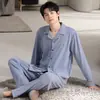 Pijama para Hombre, de Manga Larga y Pantalón Largo, con Cuello de Solapa, Engrosado para Calidez, Sencillo y Casual, Adecuado para Usar Afuera, Conjunto para Estar en Casa