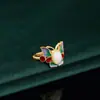 Anillo de Dedo Índice de Lujo con Diseño de Mariposa con Borde de Encaje en Esmalte Degradado, Tendencia Nacional Estilo Chino, Muy Vendido, para Mujeres