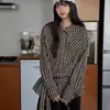 Em estoque: Outono de 2026 estilo coreano novo design casual camisa xadrez de manga comprida com cintura marcada para mulheres