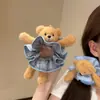 Faixa de Cabelo Fofa de Urso de Pelúcia para Crianças, Prendedor de Cabelo Xadrez para Coque, Acessório de Cabelo com Alta Elasticidade