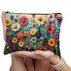 Amazon Transfronterizo Poliéster Lino Impresión Digital 2D Bordado de Imitación Floral Lienzo Bolsa de Maquillaje con Gran Capacidad