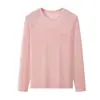 Camiseta de Manga Larga con Cuello Redondo y Borde Ribeteado, Estampada, Protección Solar, Secado Rápido, Refrigerante, Versátil, Universal, Nueva para Verano 12836