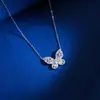 Collar de mariposa totalmente incrustado con moissanita de plata de ley 925, diseño de nicho, juego de cadena para clavícula y pulsera de alta gama que no se decolora