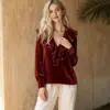 2026 Ropa de mujer transfronteriza europea y americana Amazon otoño nuevo elegante top de terciopelo con cuello en V y volantes para mujer