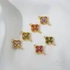 Conector Colgante Doble de Zirconio de Color Chapado en Oro de 14 Quilates que Conserva el Color, Trébol de Cuatro Hojas, Material para Pulsera, Collar, Pendientes Hechos a Mano para DIY