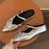Sapatilhas Femininas de Verão Meio Sapatos Prateados com Salto Interno Baotou Outwear Francês Nicho High-end Sapatos de Salto Único Mary Jane com Solado Grosso