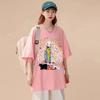 Camiseta de Manga Corta de Algodón Puro para Mujer Hombro Derecho Verano 2025 Nuevo Douyin Kuaishou Transmisión en Vivo Holgada Ropa de Pareja Camiseta de Manga Media