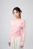 Blusa Gola Alta Emagrecedora Luchuan Outono/Inverno com Pregas Laterais na Cintura, Estilo Coreano Roupa de Yoga, Manga Longa Ombro Assimétrico Top de Yoga Suave para Mulheres