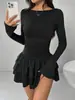 Amazon Ropa Europea y Americana para Mujer Transfronteriza Otoño e Invierno Color Sólido Ajuste Delgado Elegante Vestido Corto de Manga Larga Moda Europea y Americana