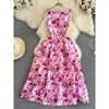 Código Transfronterizo Nuevo Modelo Original de Aliexpress Falda Elegante para Mujer con Estampado Floral Redondo Cuello en A con Abertura Trasera