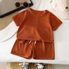 Traje de Verano para Niños Nuevo de Manga Corta Niños Waffles Manga Corta Shorts Estilo Casual Coreano Selección Estricta Enlaces