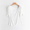 [Procesamiento Personalizado] Camiseta de Canalé con Cuello Redondo Estilo Francés, Fresca, Cómoda, Transpirable, Sencilla de Seda de Manga Corta al por Mayor
