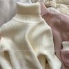 [em estoque] Suéter de Gola Alta com Forro de Lã para Meninas Outono e Inverno 2025 Novo Infantil Meninos Aconchegante Peça Única Cashmere Tricô