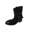 Botines Chelsea Estilo Británico de Piel Genuina 2026 Invierno Suela Gruesa Tacón Bajo Punta Redonda Hebilla Para Viajar Botines de Piel Genuina para Mujer