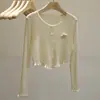 Cardigan de Tricô Tridimensional com Flor Super Fada para Mulheres, Temperamento Suave, Blusa Curta para Ar Condicionado, Top Cachecol