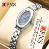 Reloj de Mujer Ofns Más Vendido de Alto Valor, Elegante Reloj de Cuarzo Ovalado Retro para Mujer con Esfera de Nácar, Pequeño Reloj Verde Impermeable