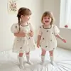 Verão Novo Macacão Doce com Laço Manga Bufante Roupa de Irmã para Bebê Menina Vestido Estiloso