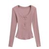 Pure Desire Style U Collar Botão Manga Longa Camiseta Feminina 2025 Nova All-match Slim-fit Slimming Cor Sólida Base Camisa Top