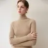 Suéter de Caxemira Novo Outono/Inverno 2026 Feminino Gola Alta Cor Sólida Outono/Inverno Emagrecedor Malha Canelada Suéter Camada Base Feminino