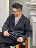 Suéter Patchwork de Cuello V Falso de Dos Piezas Estilo Retro Americano para Hombre, Top de Punto con Cuello Polo Estilo Old Money Perezoso de Otoño e Invierno