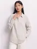 Camisa de Lino Color Natural Retro Estilo Perezoso para Mujer Otoño Nuevo 2026 Cuello Solapa de un Solo Botón Casual Versátil