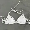 Nuevo bikini retro europeo y americano con estampado de chica hot, estilo vacacional para piscina, sexy estampado cruzado, sin tirantes, color liso, tres piezas