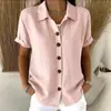 Primavera/Verão 2026 Europeu e Americano Amazon Transfronteiriça Cor Sólida Gola Lapela Botão Camisa Casual Confortável Solta Manga Curta Camiseta