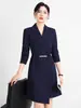 Vestido de Terno Profissional Preto de Outono para o Trabalho Alta Costura Vestido Temperamento Irregular Loja de Joias Vendas Roupas de Trabalho
