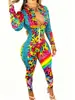 Macacão Feminino Justo de Novo Estilo Transfronteiriço com Estampa Digital 3D, Macacão Casual e Único com Zíper Estilo Streetwear