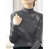 Tricô Feminino Preto Francês Gola Meia-Alta Manga Longa 2026 Outono/Inverno Novo Estilo Versão Coreana Cor Sólida Camada Base Suéter Top