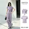 Traje morado para mujer, estilo casual deportivo de otoño, para figuras petite, con chal, manga corta y pantalón de pierna ancha, conjunto de estilo de alta inteligencia 2026