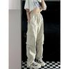 Calça Branca de Multidão Estilo Retrô Americano Feminina Primavera Cintura Alta Solta Perna Larga Estilo Hong Kong Chique Casual Calça Tendência Ins