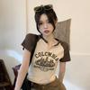 Playera de Hombro con Manga Corta para Chicas Hot Verano 2024 Diseño Retro Americano Dulce y Hot Nicho Top Corto Transfronterizo