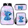 Mochila Nueva de Comercio Exterior Puntada Anime Periférico Estampada Bolsa Escolar Juego de Tres Piezas Bolso de Hombro Estuche para Lápices Bolsa para el Almuerzo